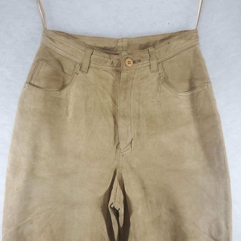 sz 6 28x30 Lauren Ralph Lauren Suede Pants Leather Tan Camel Preppy Equestrian - Picture 5 of 15
